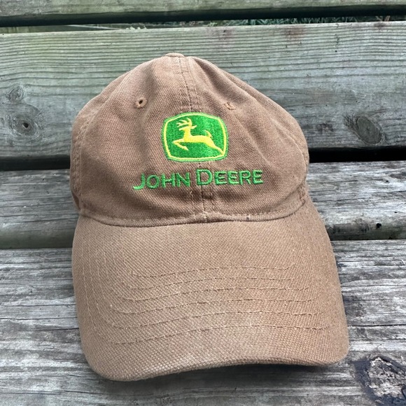 John Deere Hat Adjustable Baseball Cap Brown Tan Khaki Deer Logo Men's - Picture 8 of 8